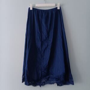 Adonna Vintage Blue Lace Trim Slit Midi Skirt Sz L Made in USA